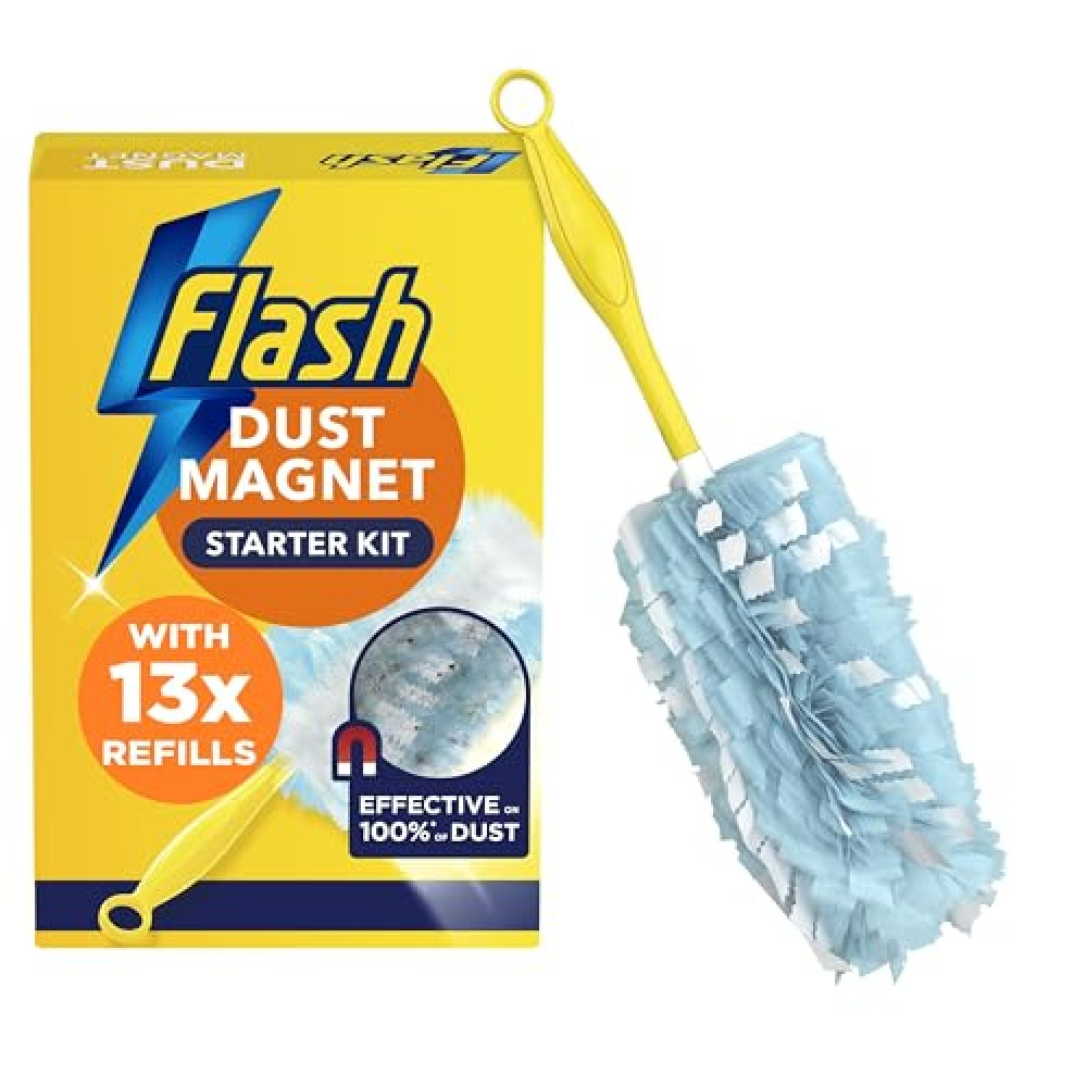 Flash Duster Dust Magnet Starter Kit, Dusters, 1 Handle + 13 Refills, Effective on 100% of Dust, Dust Magnet Refill