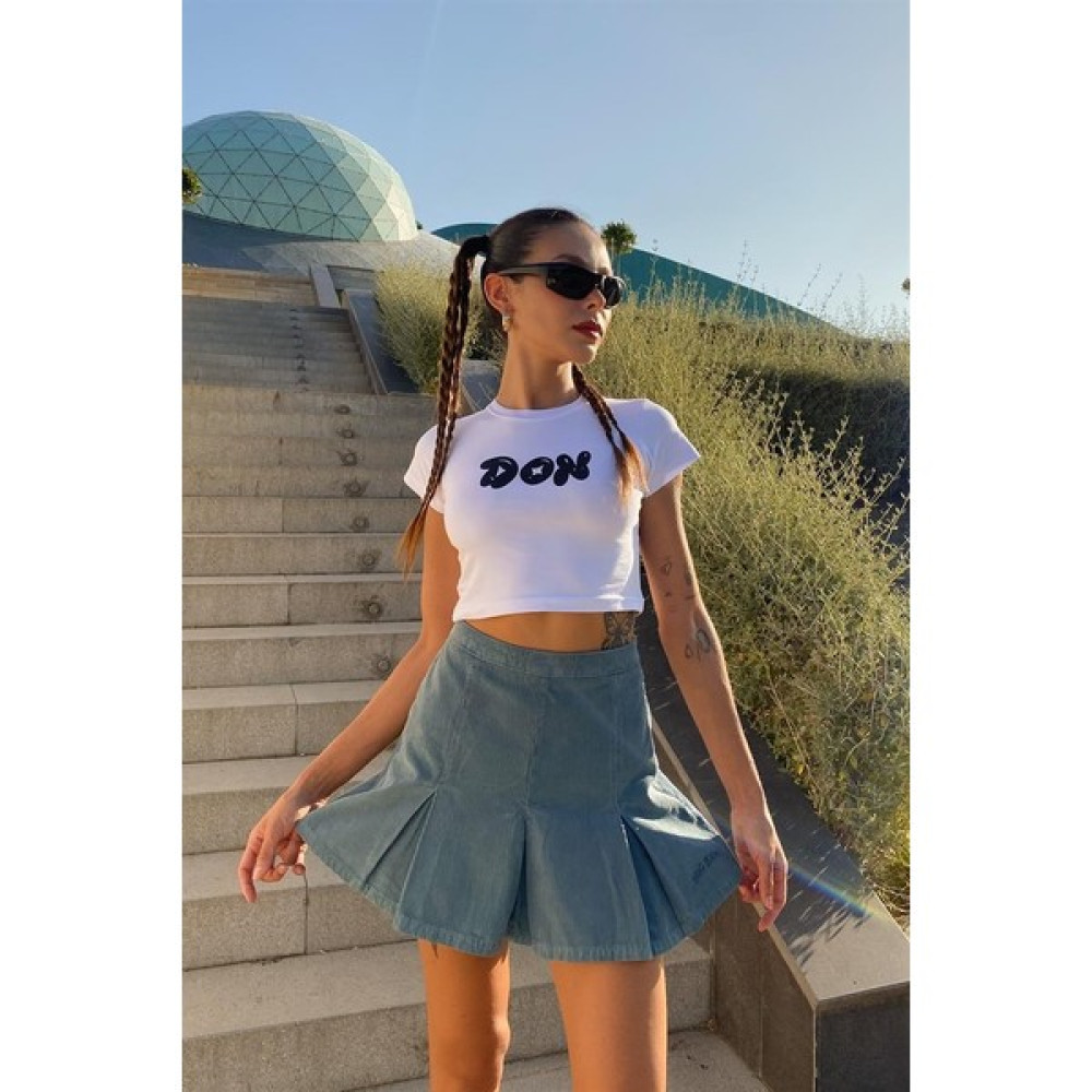 Flaw Atelier Don Baskılı Beyaz Crop Bluz Fiyatı