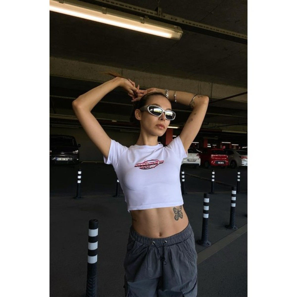 Flaw Atelier Moses Std Baskılı Beyaz Crop Bluz Fiyatı