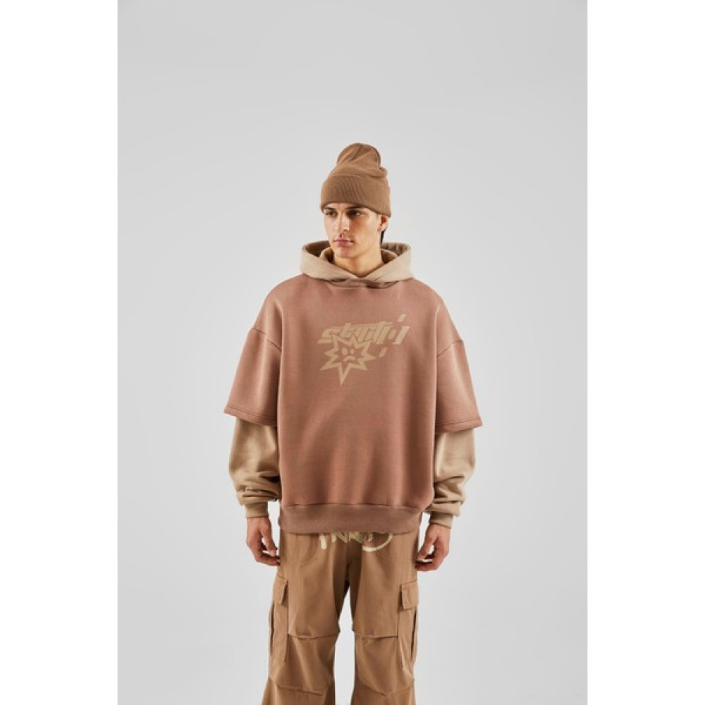 Flaw Baskılı Double Color Vizon Oversize Hoodie Erkek Sweatshirt Fiyatı