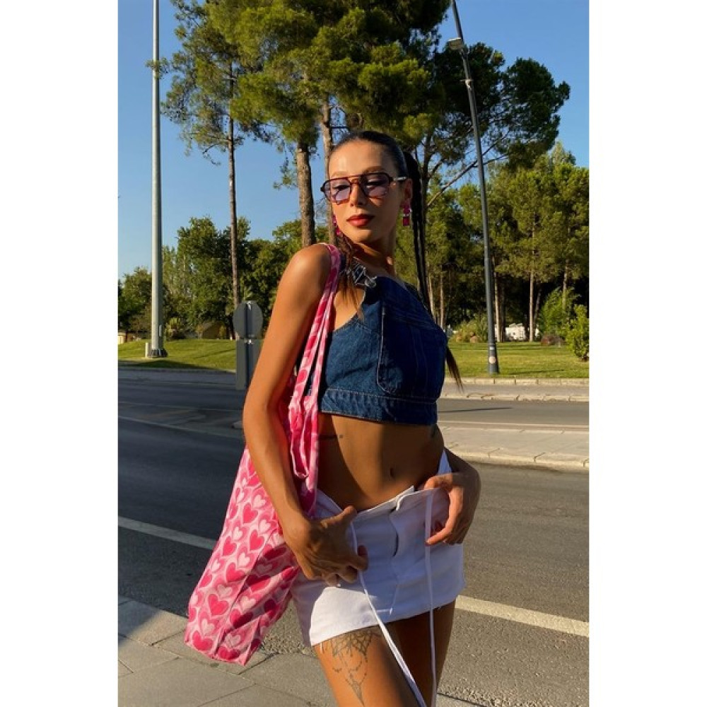 Flaw Cep Detaylı Jean Crop Bluz Fiyatı