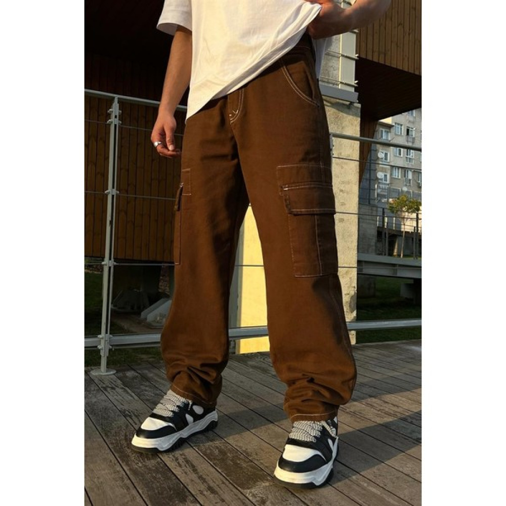 Flaw Kargo Cepli Kahrengi Baggy Jean Erkek Pantolon Fiyatı