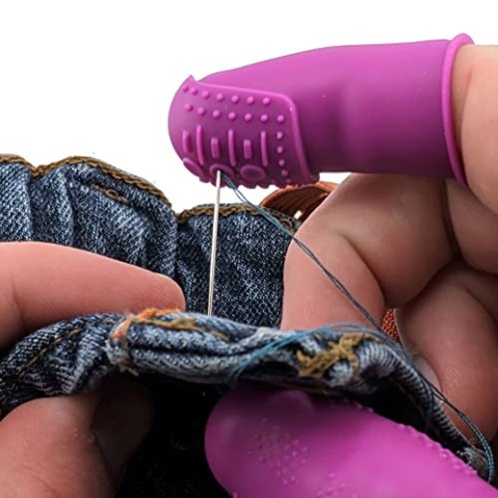 FLEX Thimbles | 3X-Thick THIK-TIP Medium (3Pcs) + 1x Thick - Small (3Pcs) + 1x Thick Medium (3Pcs) | Nine Total Purple Finger Protectors | PLUS Non-stick Silicone Mat Pad for Hot Glue Crafting (1)
