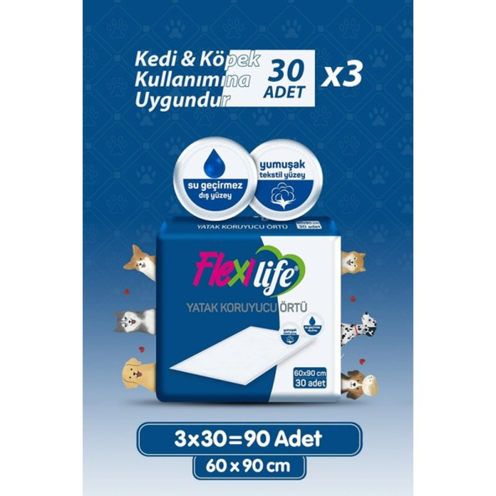 Flexi Flexilife Evcil Hayvan Çiş Pedi Yatak Koruyucu 60X90 cm 90 Kullanım Evcil Hayvan Ürünleri Fiyatı