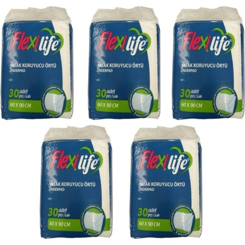 Flexi Life Fle x i Life Fle x ilife Hasta Altı Bezi Serme Yatak Koruyucu Örtü 60 x 90 cm 30 Lu 5 Paket 150 Kullanım - 150 x 200 cm Alez / Yatak Koruyucu Fiyatı