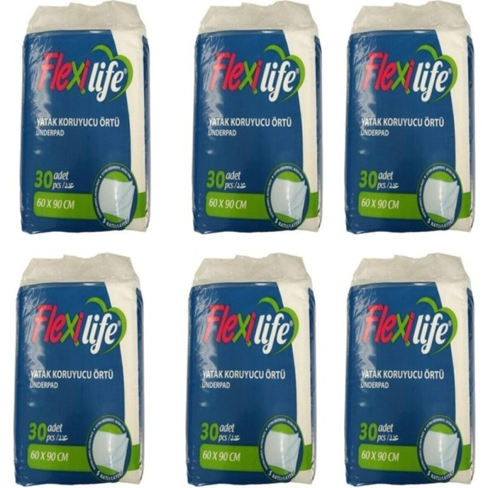 Flexi Life Fle x i Life Hasta Altı Bezi Serme Yatak Koruyucu Örtü 60 x 90 cm 30 Lu 6 Paket 180 Kullanım - 150 x 200 cm Alez / Yatak Koruyucu Fiyatı
