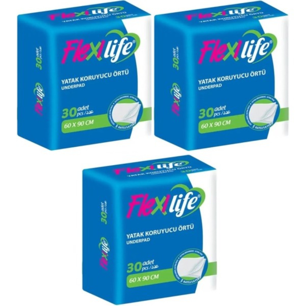 Flexi Life Hasta Alt Açma Yatak Koruyucu Örtü 60*90 cm Klasik 90 Adet (3pk*30) - 60 x 90 cm Alez / Yatak Koruyucu Fiyatı