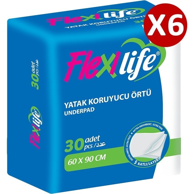 Flexilife Köpek Çiş Pedi Yatak Koruyucu 60X90CM 30LU 6 Paket 180 Adet Alez / Yatak Koruyucu Fiyatı