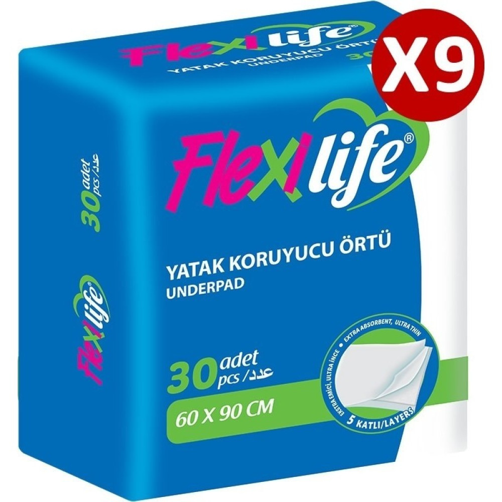 Flexilife Köpek Çiş Pedi Yatak Koruyucu 60X90CM 30LU 9 Paket 270 Adet Alez / Yatak Koruyucu Fiyatı