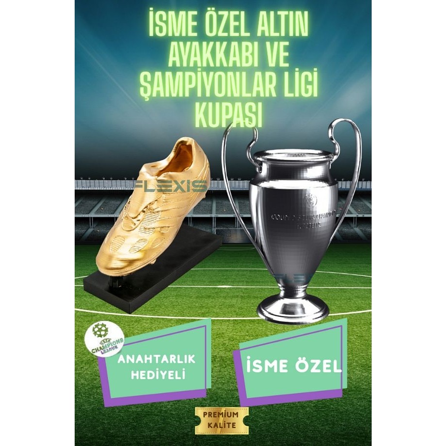 Flexis Şampiyonlar Ligi & Altın Ayakkabı 3D Maket Seti (15 Cm) + Şampiyonlar Ligi Logolu Anahtarlık Hediye Ayakkabılar ve Çantalar Fiyatı