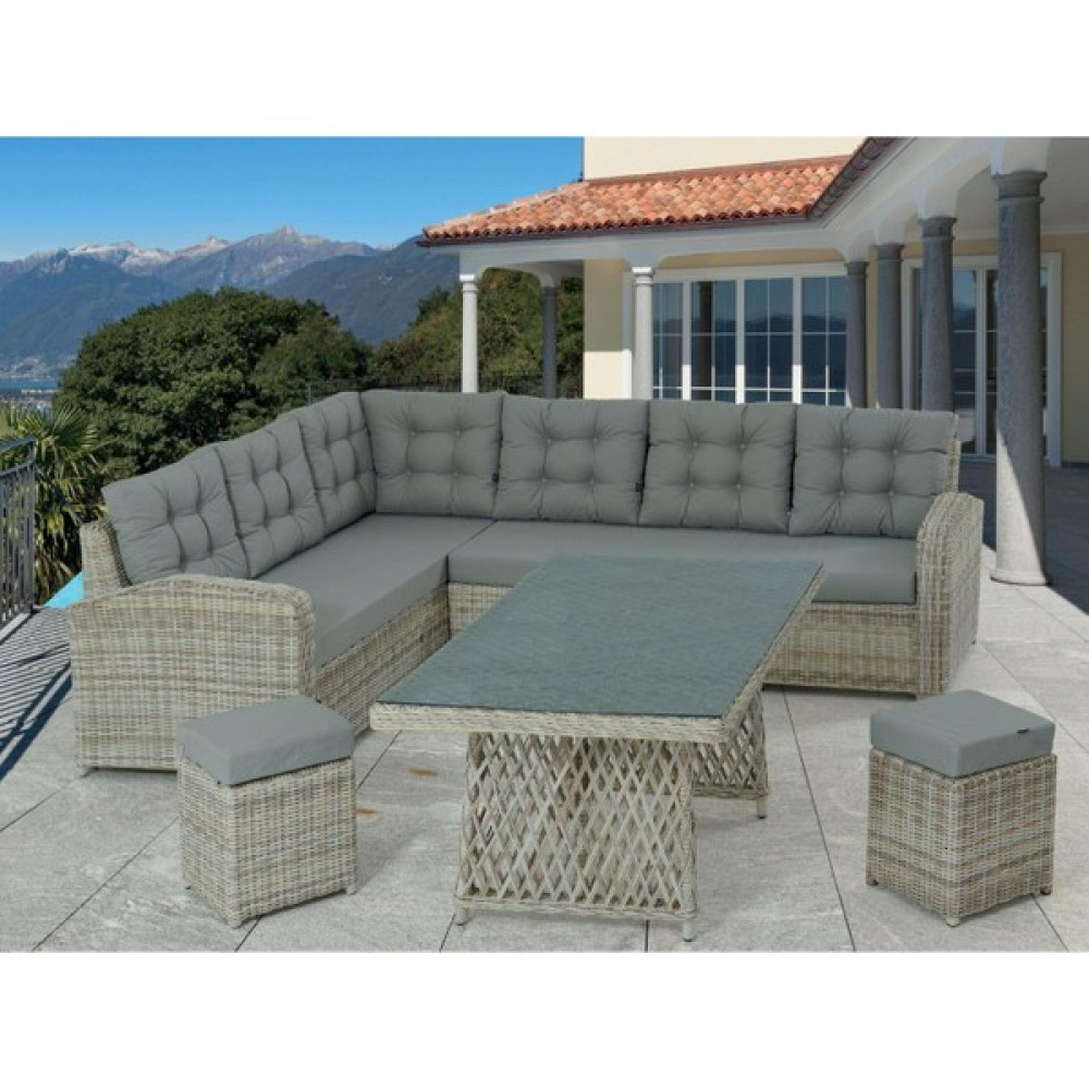 Flexy Royal 111 Rattan Bahçe Köşe Takımı | Bahçe Takımı | 2 Puflu Bahçe Mobilyası Takımı Fiyatı