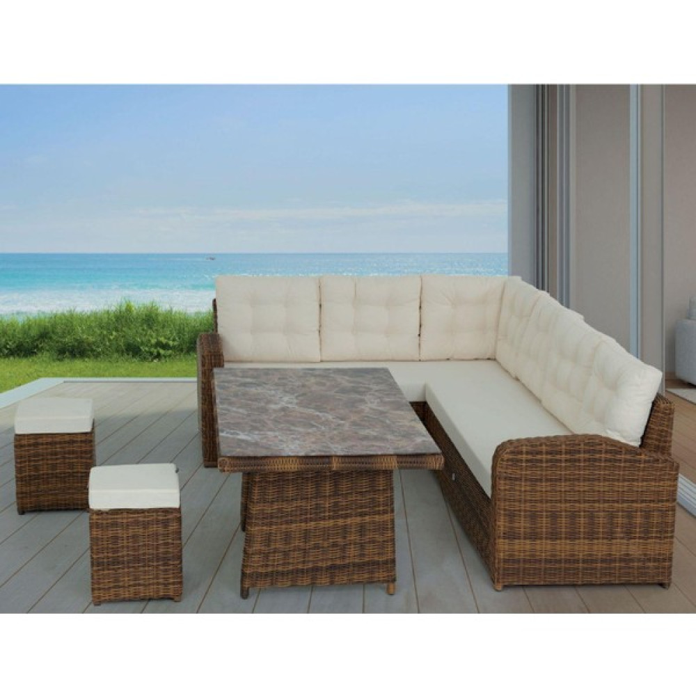 Flexy Royal 551 Rattan Bahçe Köşe Takımı | Bahçe Takımı | 2 Puflu Bahçe Mobilyası Takımı Fiyatı