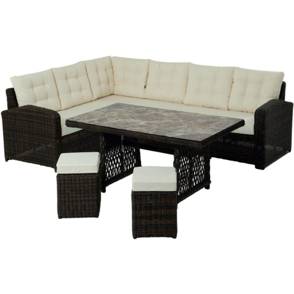 Flexy Royal 554 Rattan Bahçe Köşe Takımı | Bahçe Takımı | 2 Puflu Bahçe Mobilyası Takımı Fiyatı