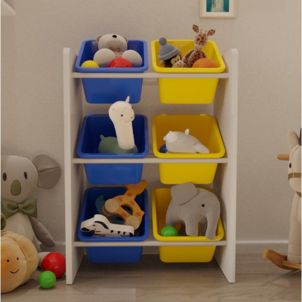 Flinder 6 Sepetli Çok Amaçlı Oyuncak Dolabı Montessori Dolap - Mavi - Sarı Gardrop & Dolap Fiyatı