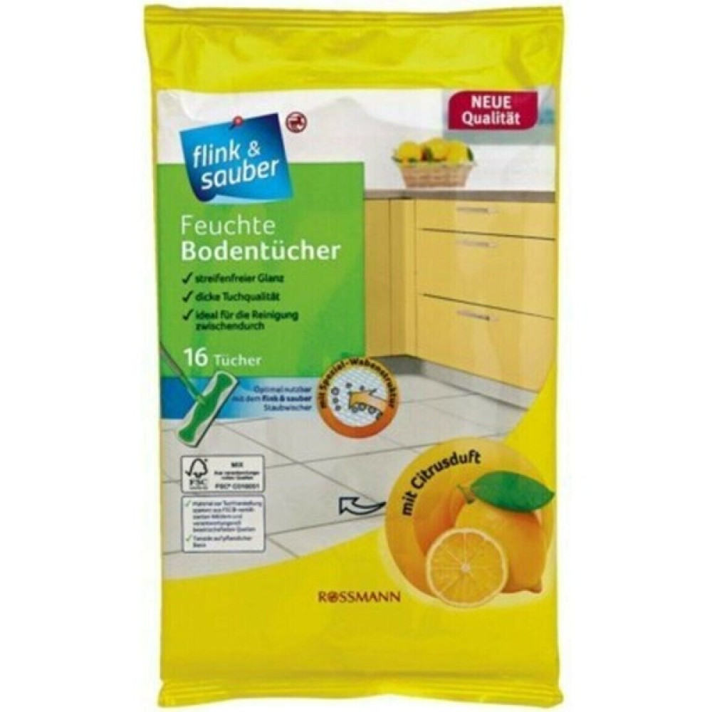 Flink & Sauber Islak Yer Bezi Limon Kokulu 22 x 30 cm 16'lı Temizlik Malzemeleri Fiyatı