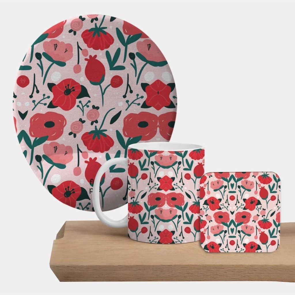 Flipped Red Flowers Mousepad, Kupa ve Bardak Altlığı Seti Fincan / Bardak / Kahve Takımı Fiyatı