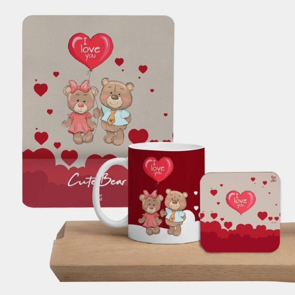 Flipped Sevgililer Günü Cute Bears Kare Mousepad, Kupa ve Bardak Altlığı Seti Altın, Takı & Aksesuar Fiyatı