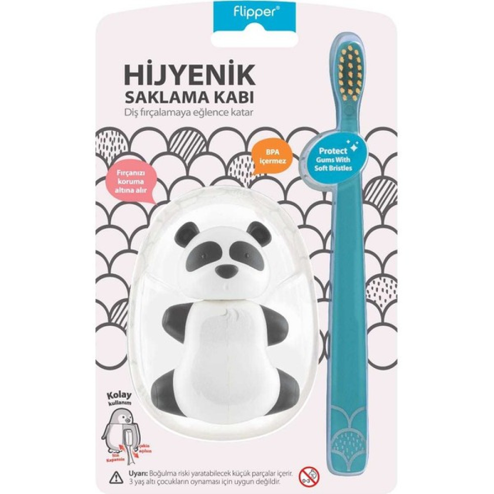 Flipper Animals Hijyenik Saklama Kabı ve Çocuk Diş Fırçası Seti - Panda Diş Fırçaları Fiyatı