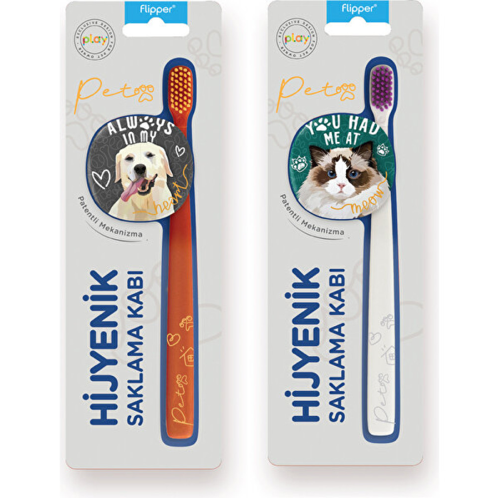 Flipper Pets Hijyenik Saklama Kabı ve Yetişkin Diş Fırçası Seti-2'li Set-Labrador-Ragdoll Diş Fırçaları Fiyatı