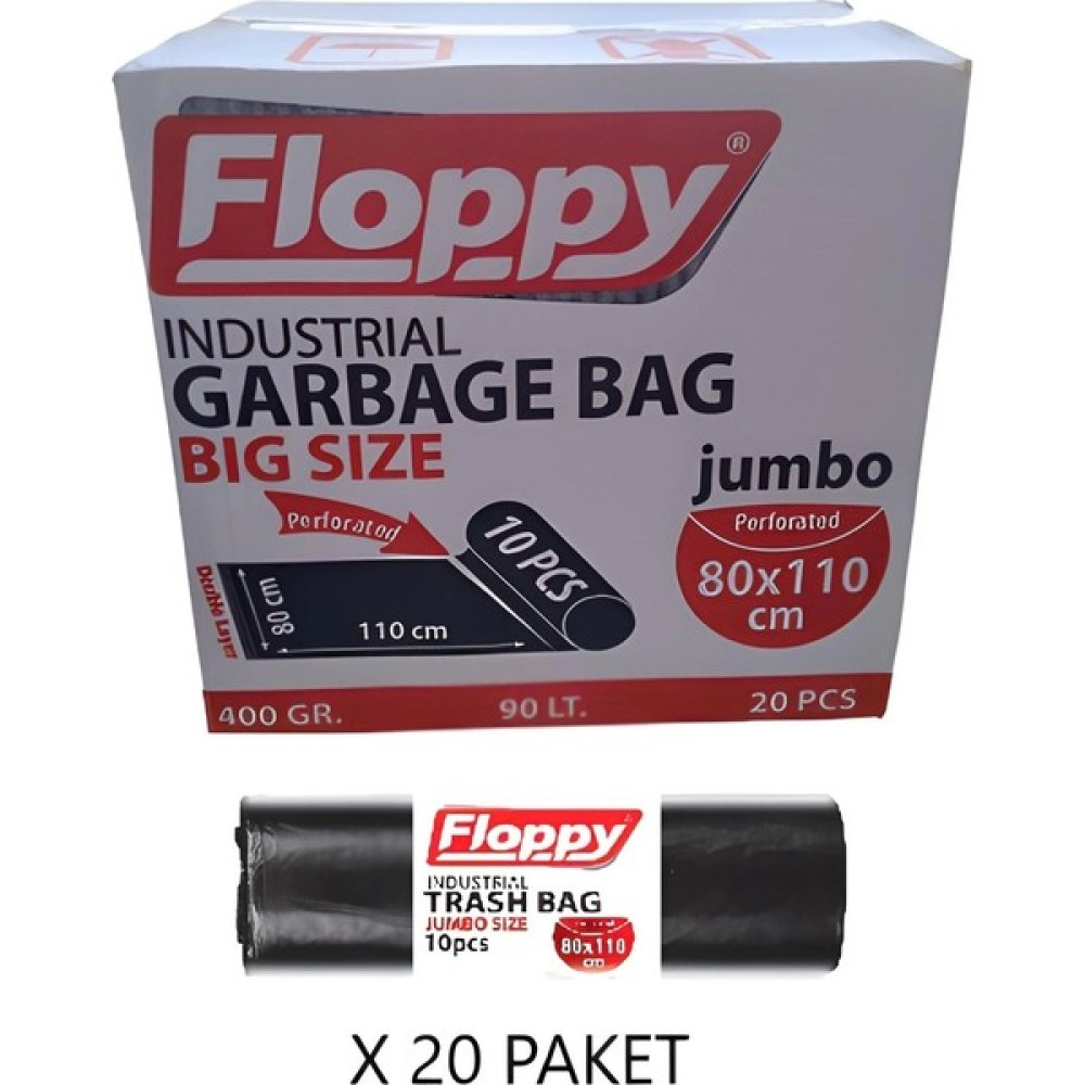 Floppy Çöp Torbası 80 x 110 cm Jumbo Boy 400 gr 1 Koli (20X10=200 Adet) Çöp Poşetleri Fiyatı