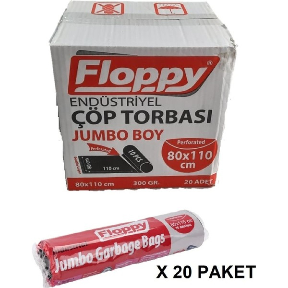 Floppy Çöp Torbası 80X110 cm Jumbo Boy 300 gr 1 Koli (20X10=200 Adet) Çöp Poşetleri Fiyatı