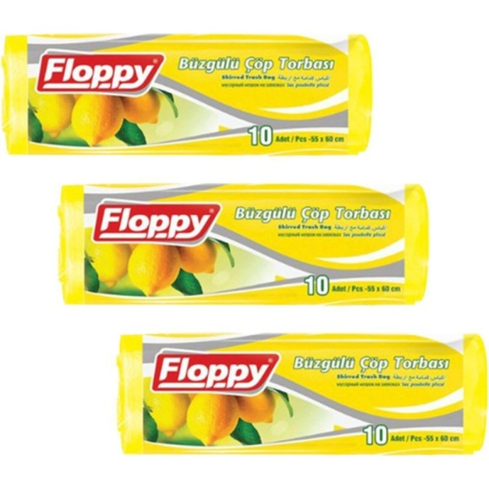 Floppy Çöp Torbası Büzgülü Limon Kokulu Orta Boy 10'lu (55*60cm) (3paket) - 55 x 60 cm Çöp Poşetleri Fiyatı