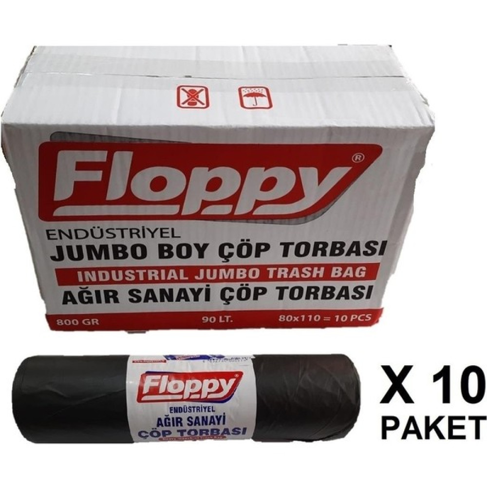 Floppy Extra Da Lı Çöp Torbası 80X110 cm Jumbo Boy 800 gr Siyah 1 Koli (10X10=100 Adet) Çöp Poşetleri Fiyatı