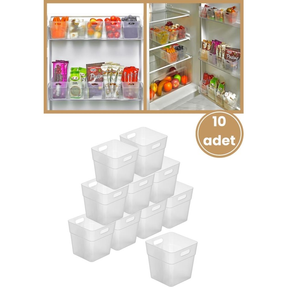 Flora 10 Adet Buzdolabı Kapak Raf Düzenleyici, Mutfak Banyo Çekmece Içi Mini Organizer Kutu 10’lu Set - Şeffaf Buzdolapları Fiyatı
