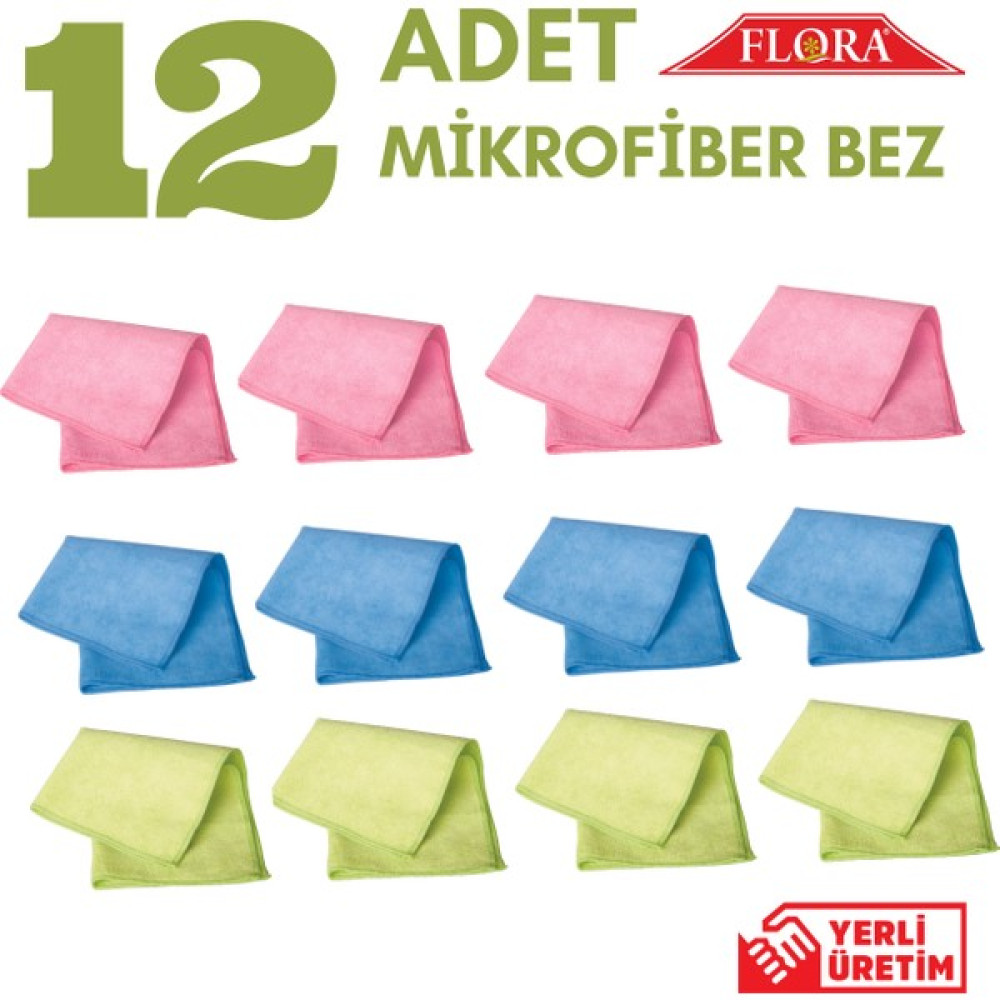 Flora 12'Lİ Mikrofiber Temizlik Bezi 40X40 CM (12 ADET) - Yeşil - Standart Oto Boyaları Fiyatı