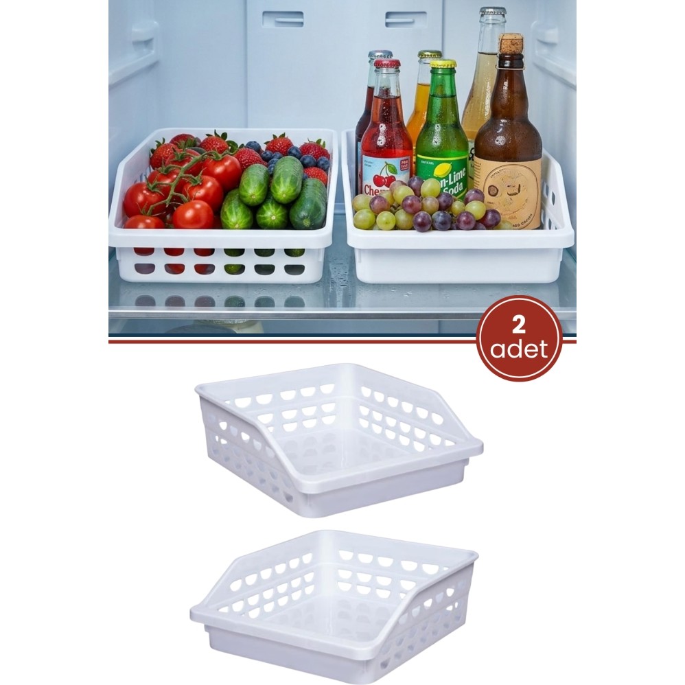Flora 2 Adet Geniş Buzdolabı Düzenleyici, Mutfak Banyo Meyve Gıda Dolap Içi Organizer Sepet (25X30X10CM) - Beyaz Buzdolapları Fiyatı