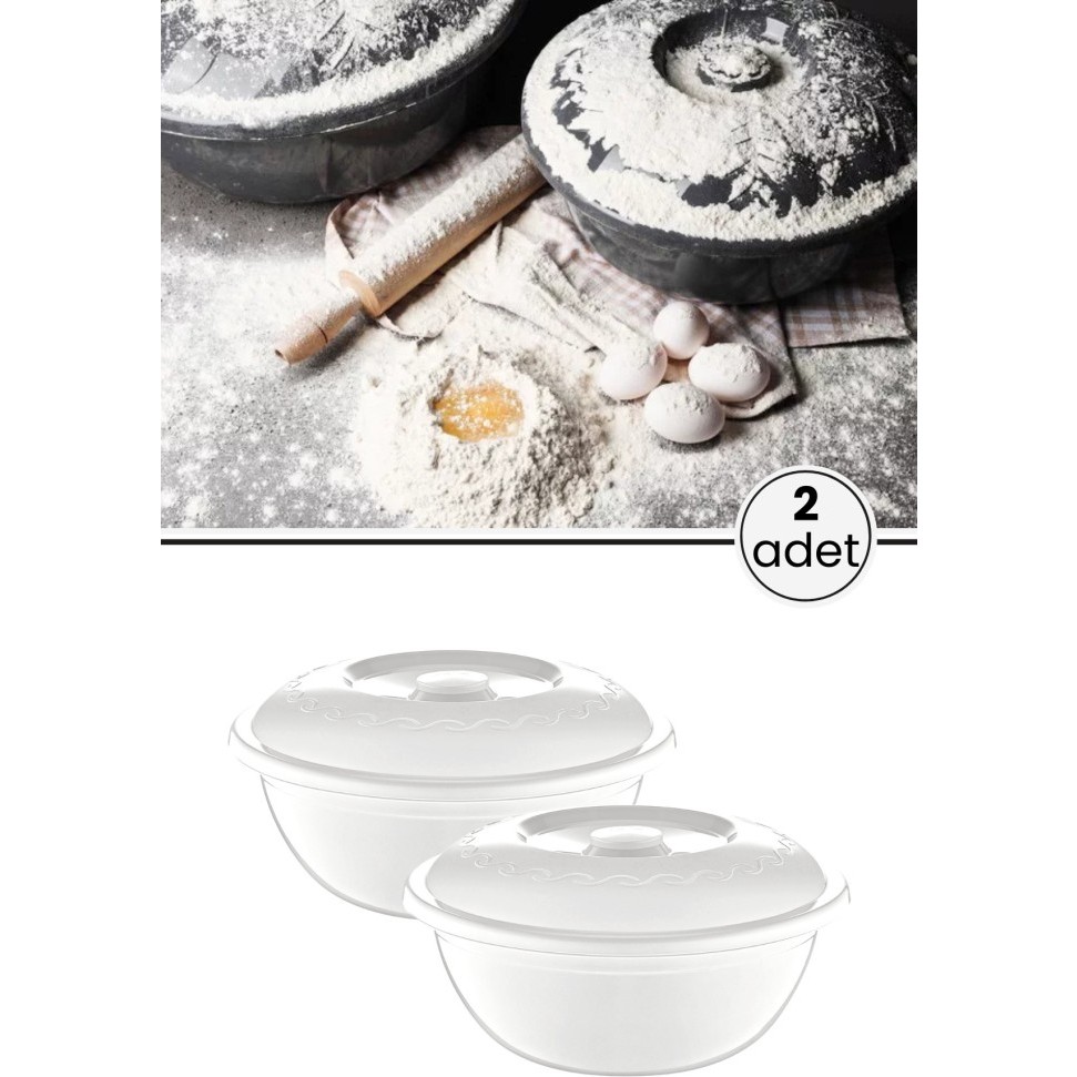 Flora 2 Adet Kapaklı Hamur Leğeni 5 Lt, Kek Börek Mayalama Yoğurma Çırpma Saklama Kabı Un Kutusu Beyaz - Renk Eşya Saklama / Düzenleme Fiyatı