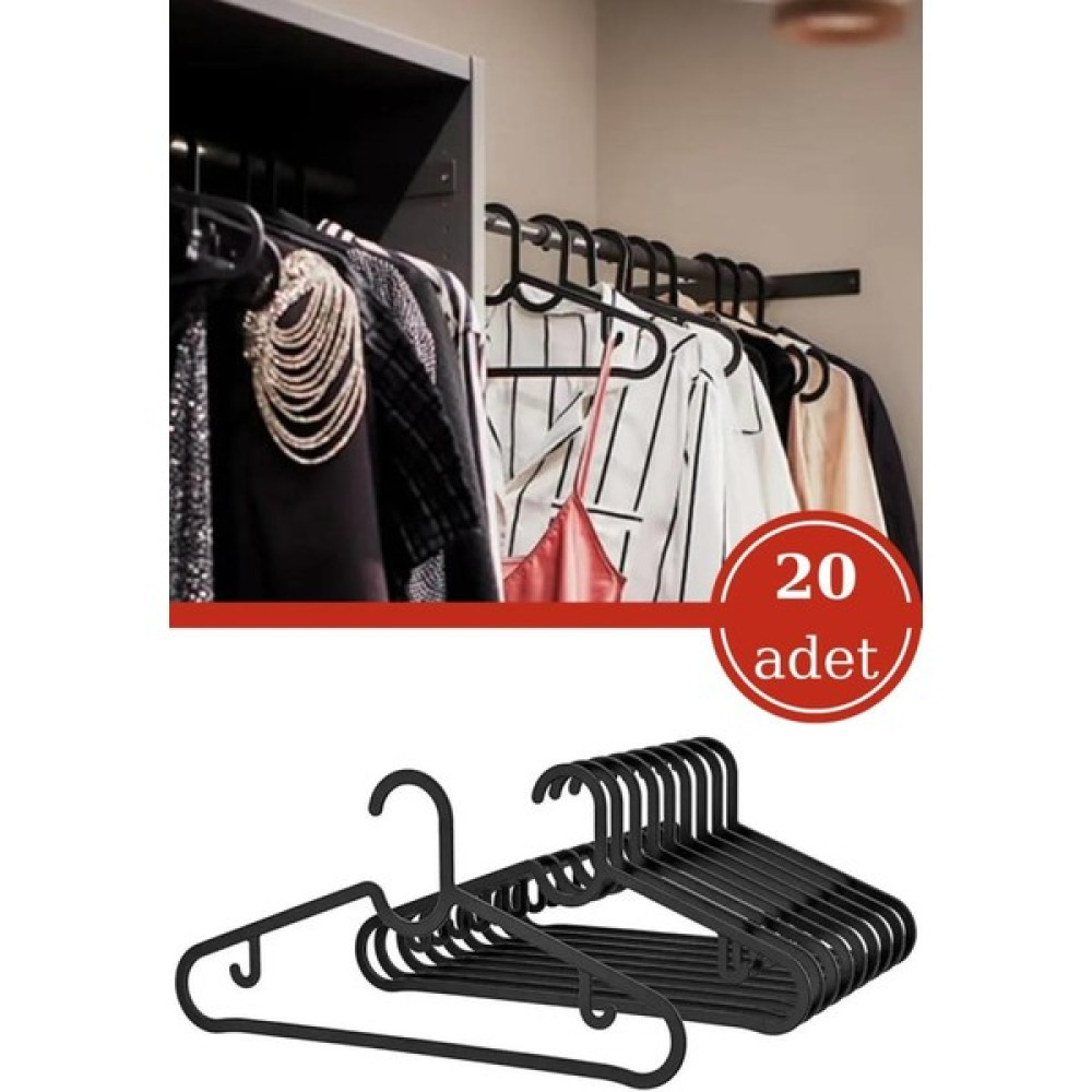 Flora 20 Adet Slim Elbise Askısı, Gömlek Pantolon Tişört Şal Kıyafet Askısı 20’li Set - Siyah Eşya Saklama / Düzenleme Fiyatı