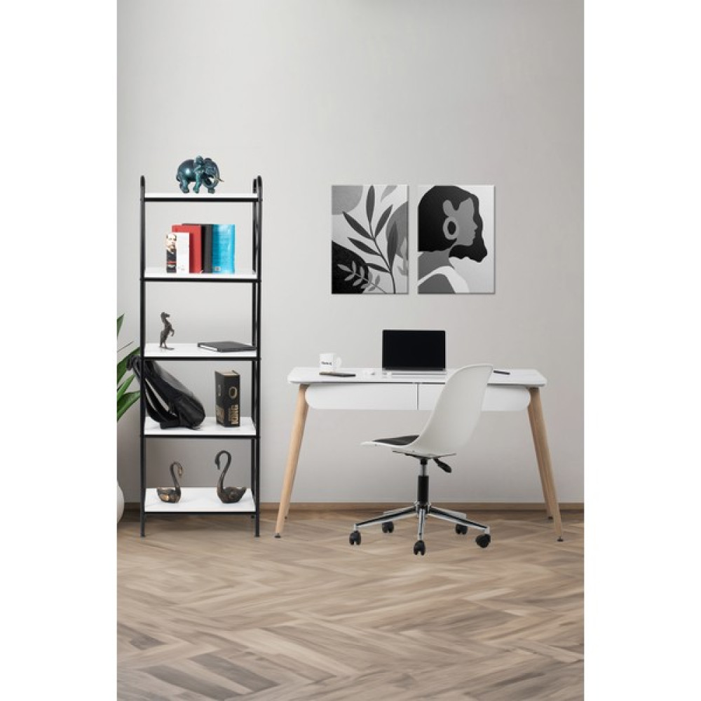 Flora Design Flora Logo Alfa 120 (Beyaz) / Çalışma Masa Takımı / Bilgisayar Masası + Çalışma Koltuğu + Kitaplık - 120x65 - Beyaz Çalışma Masası Fiyatı