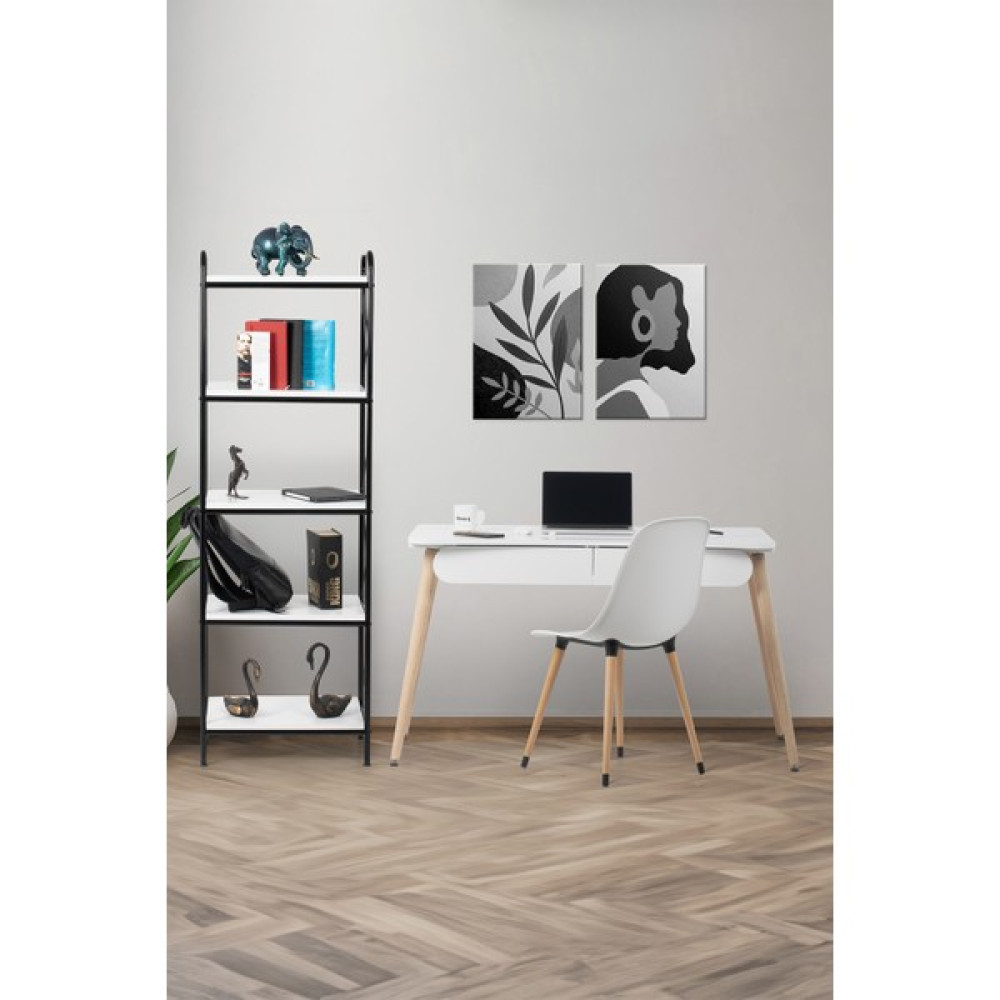 Flora Design Flora Logo Axen Alfa 120 (Beyaz) / Çalışma Masa Takımı / Masa + Sandalye + Kitaplık - 120x65 - Beyaz Çalışma Masası Fiyatı