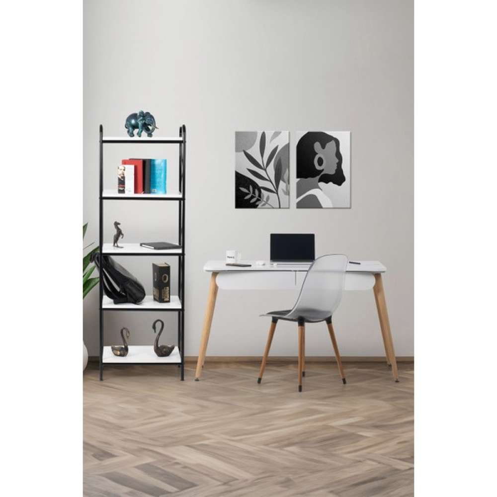 Flora Design Flora Logo Nuans Alfa 120 (Beyaz) / Çalışma Masa Takımı / Masa + Sandalye + Kitaplık - 120x65 - Beyaz Çalışma Masası Fiyatı