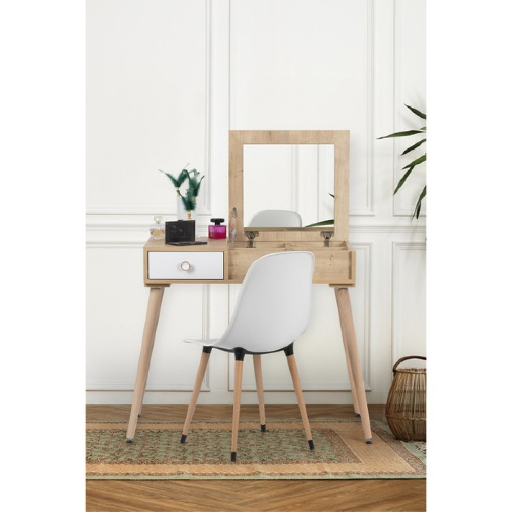 Flora Design Tual Meşe Axen / Aynalı Makyaj Masası Takımı / Makyaj Organizeri / Makyaj Masası Dresuar / Makyaj Masası Fiyatı