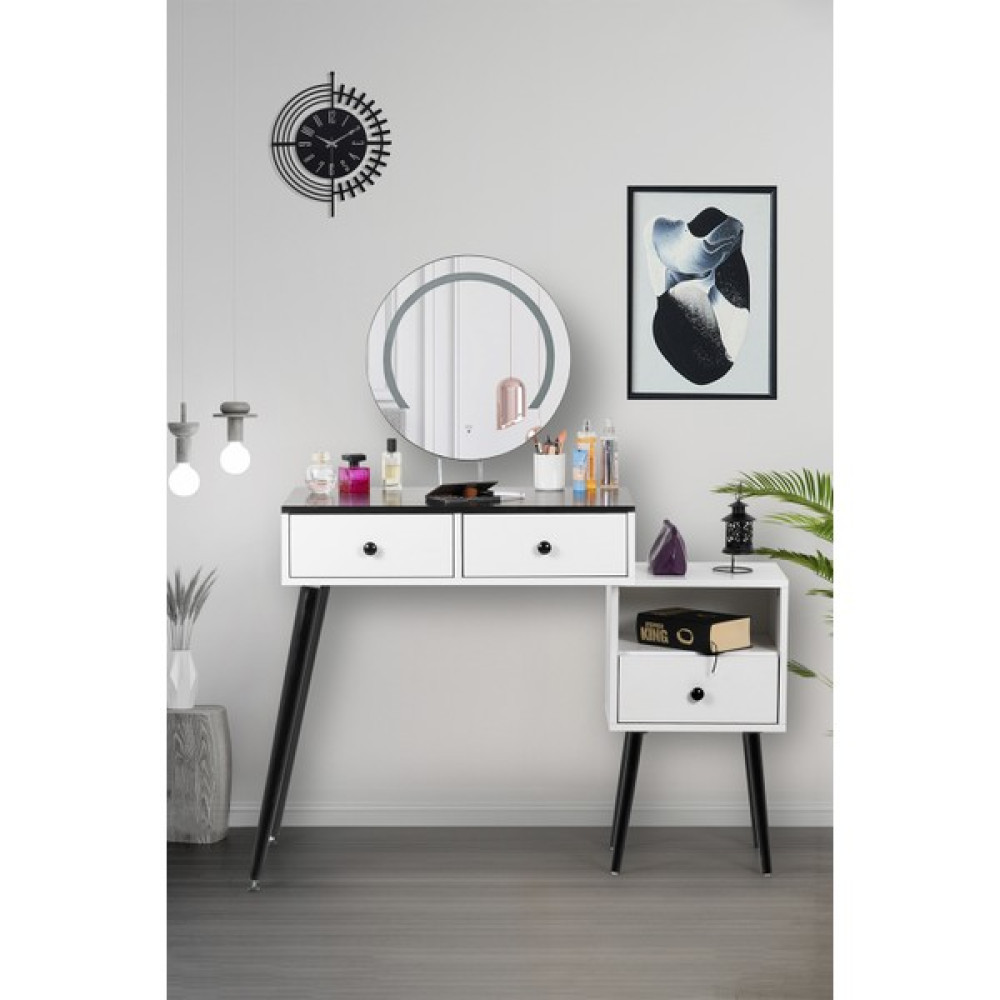 Flora Design Vera Granit / Makyaj Masası Aynalı / Makyaj Organizeri / Makyaj Masası Işıklı / LED Ayna - Siyah Şifonyer Fiyatı