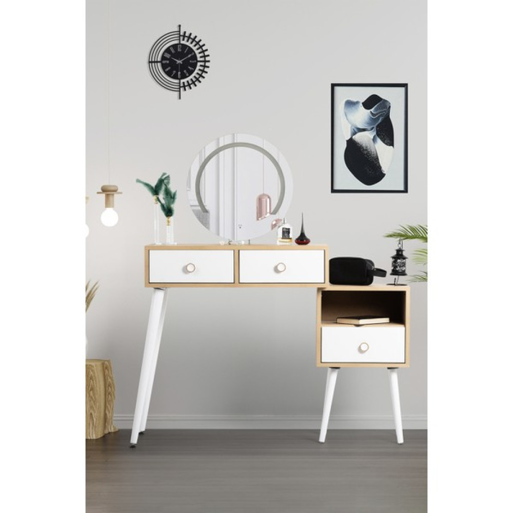Flora Design Vera Makyaj Masası Aynalı / Makyaj Organizjeri / Makyaj Masası Işıklı / Ledli Dokunmatik /flora Vera - Meşe Dresuar / Makyaj Masası Fiyatı