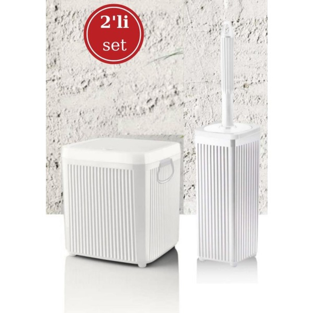 Flora Kare Click Kapak Banyo Çöp Kovası (5 Lt) ve Klozet Wc Tuvalet Fırçası 2’li Set Beyaz - 20 x 20 Banyo Aksesuarları Fiyatı