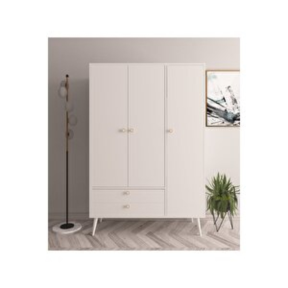 Floradesign Tema Elbise Dolabı Üç Kapaklı Çekmeceli Dolap Gardırop /beyaz Gardrop & Dolap Fiyatı