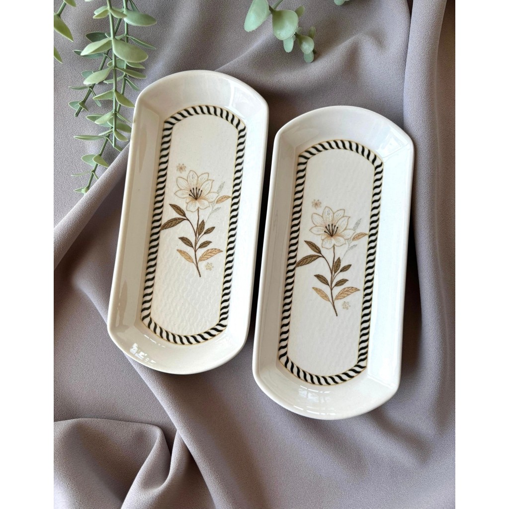 Floral 2 Adet Oval Peynir Tabağı Kahvaltılık - Beyaz Diğer Fiyatı