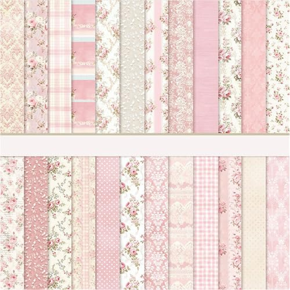 Floral Scrapbook Paper, Shabby Pink Garden Pattern Paper, 24 Sheets/24 Designs Double-sided Printing Origami Paper, Decorative Craft Paper For DIY Card Making Photo Album Journal Decor, 12 x 12 Inch