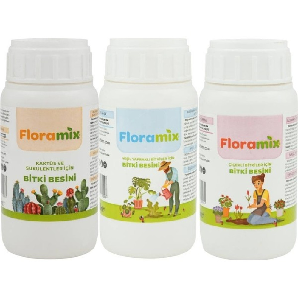 Floramix 3'lü Floramix Bitki Besini 250ML (Çiçekli Bitki, Yeşil Yapraklı, Kaktüs) - 1 Oto Boyaları Fiyatı
