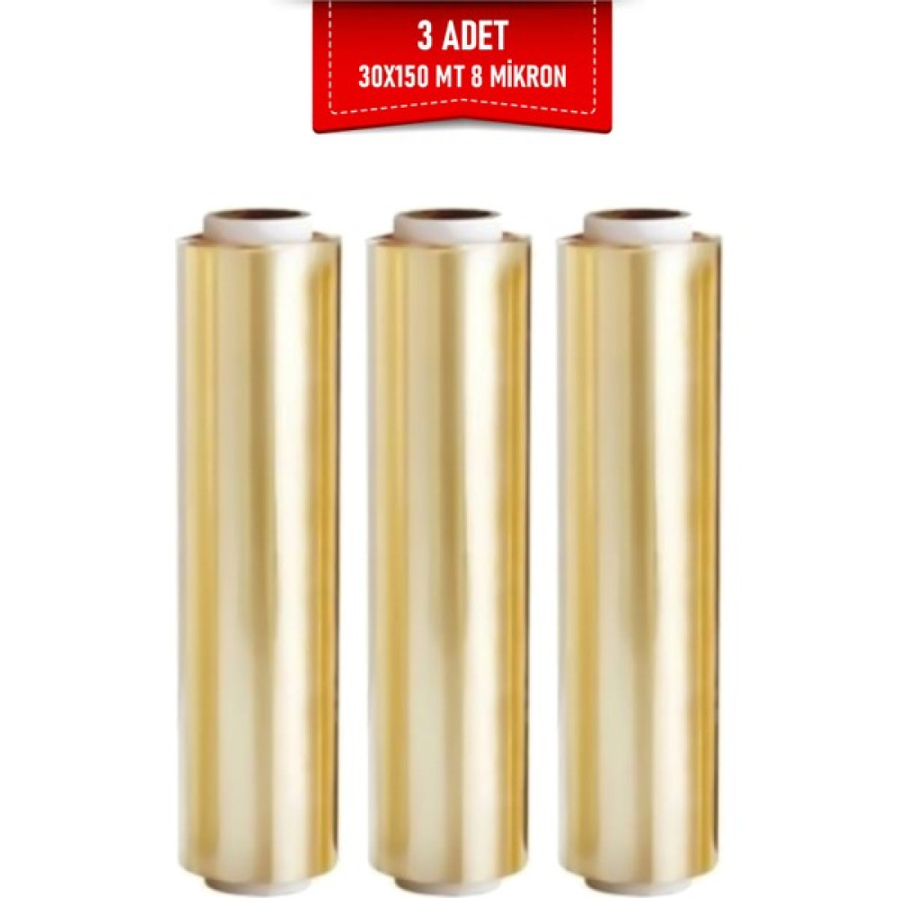 Floraplast Sarı Gıda Streç 30 cm 150 mt(Net) 8 Mic 3 Adet Dayanıklı Steril Esnek Mutfak, Temizlik, Gıda Ambalajı, Iş Streç - Beyaz Streç Film Fiyatı