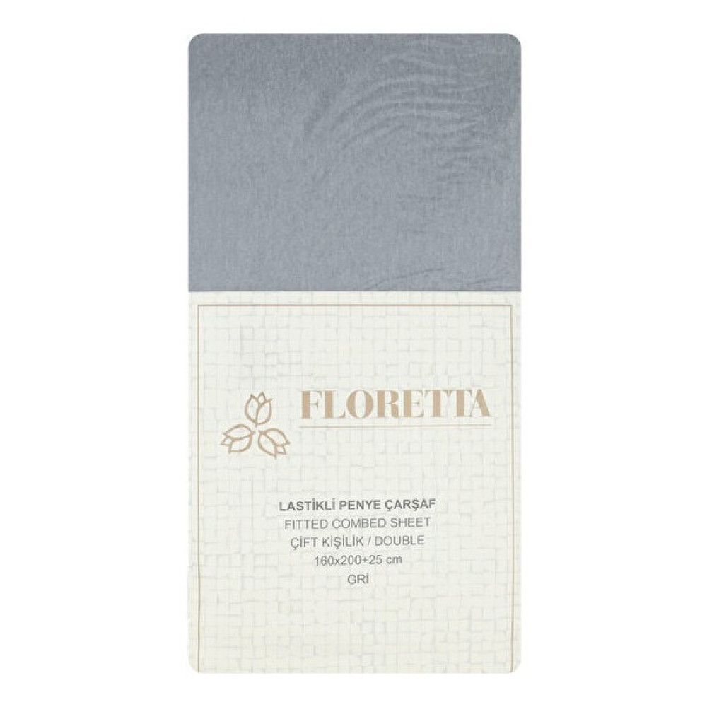 Floretta Battal Boy Lastikli Fitted Penye Çarşaf 180X200+25 - 180 x 200 cm - Gri Çarşaf Fiyatı