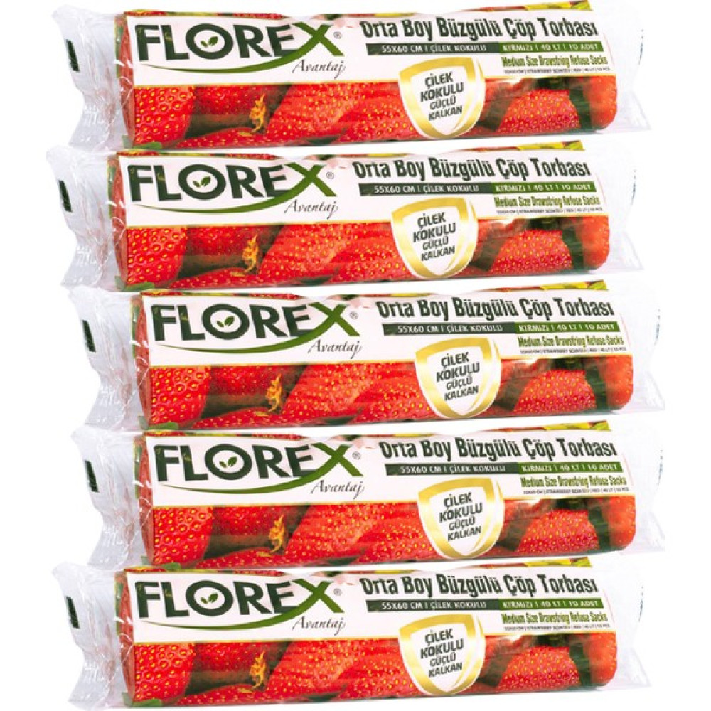 Florex Büzgülü Orta Boy Avantaj Seri 5 Rulo Çilek Kokulu Çöp Torbası Çöp Poşetleri Fiyatı