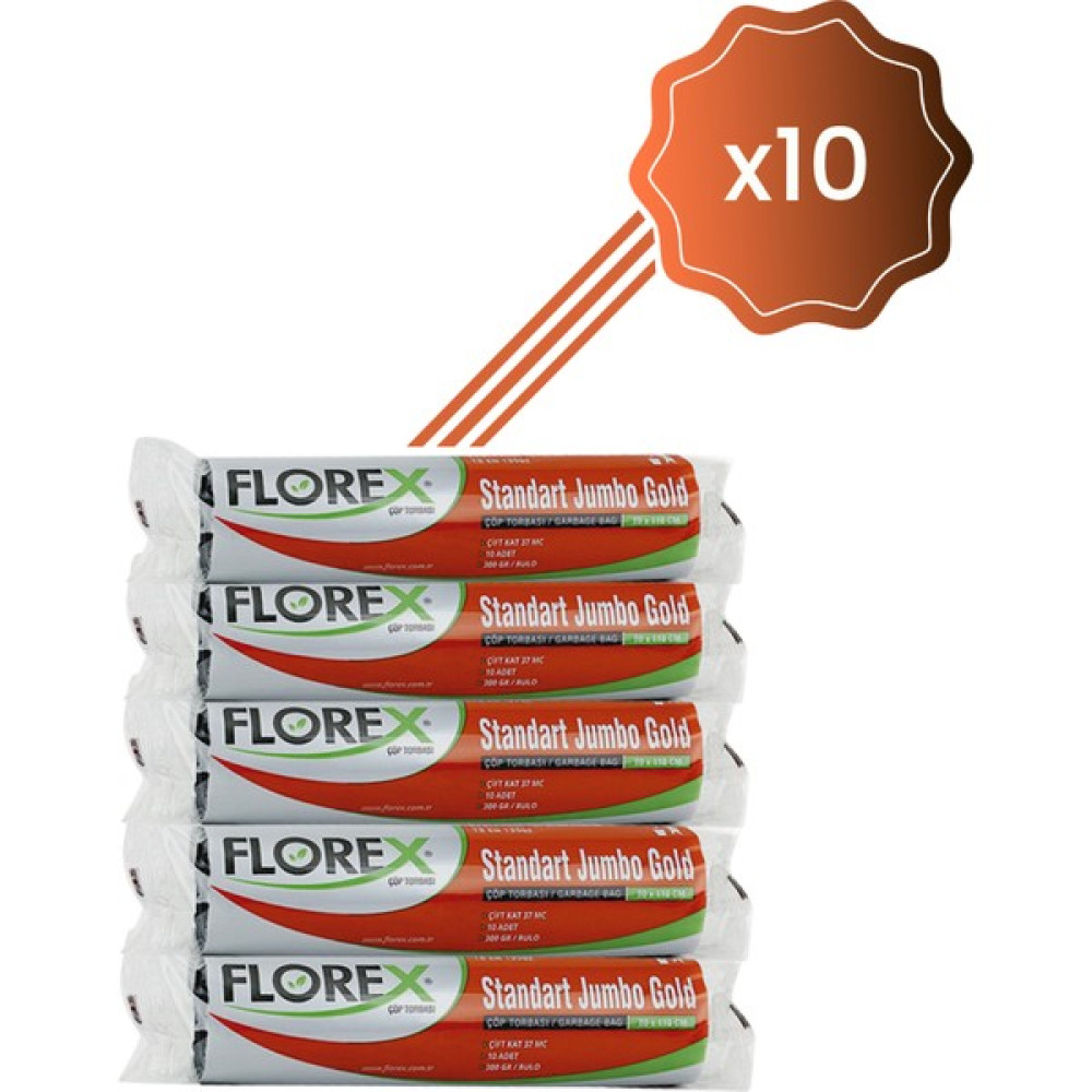 Florex Çöp Poşeti 80*110 Siyah Jumbo 300 gr 10 Rulo 100 Adet Florex - 80 x 110 cm Çöp Poşetleri Fiyatı