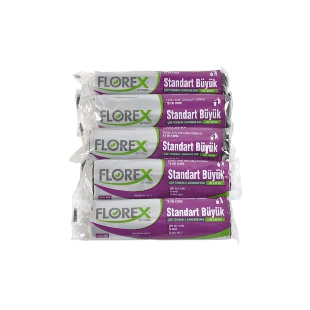 Florex Çöp Poşeti Büyük Boy 65*80 5 Rulo 5*10 Toplam 50 Adet Çöp Poşetleri Fiyatı