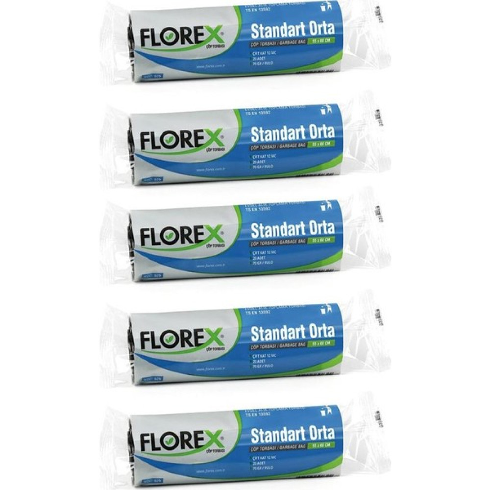 Florex Çöp Poşeti Standart Orta 20 Adet (Siyah&mavi) 5 Paket Çöp Poşetleri Fiyatı