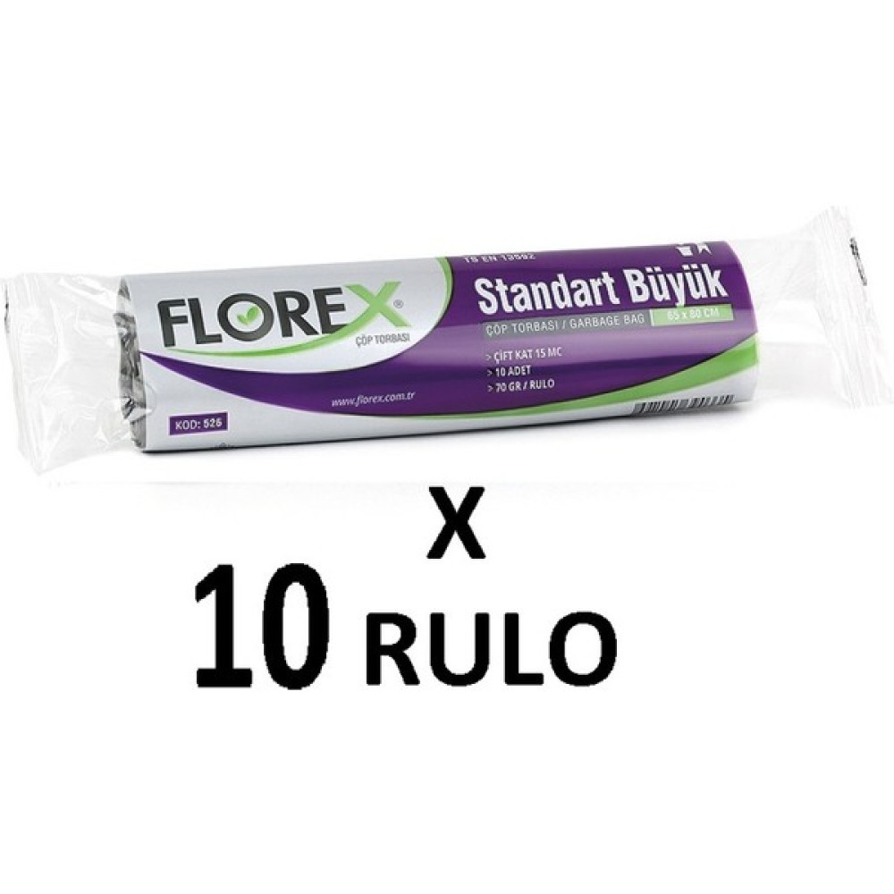Florex Standart Büyük Boy ( 65X80 cm ) Mavi Çöp Poşeti 10 Rulo 10*10=100 Adet - 65 x 80 cm Çöp Poşetleri Fiyatı